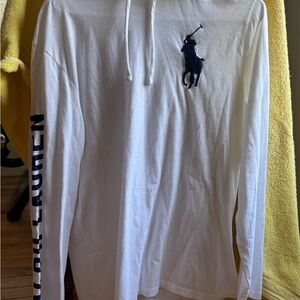 Men’s Ralph Lauren White Long Sleeve Hoodie Shirt with Black Logo